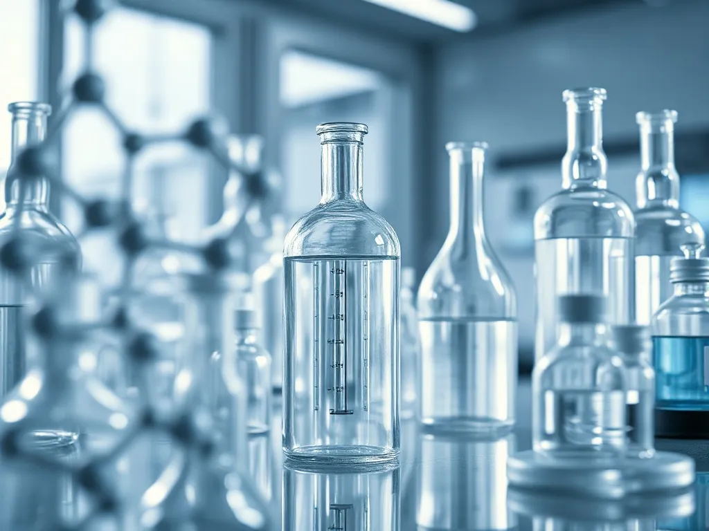 A high-tech laboratory setting with scientific glassware, mo