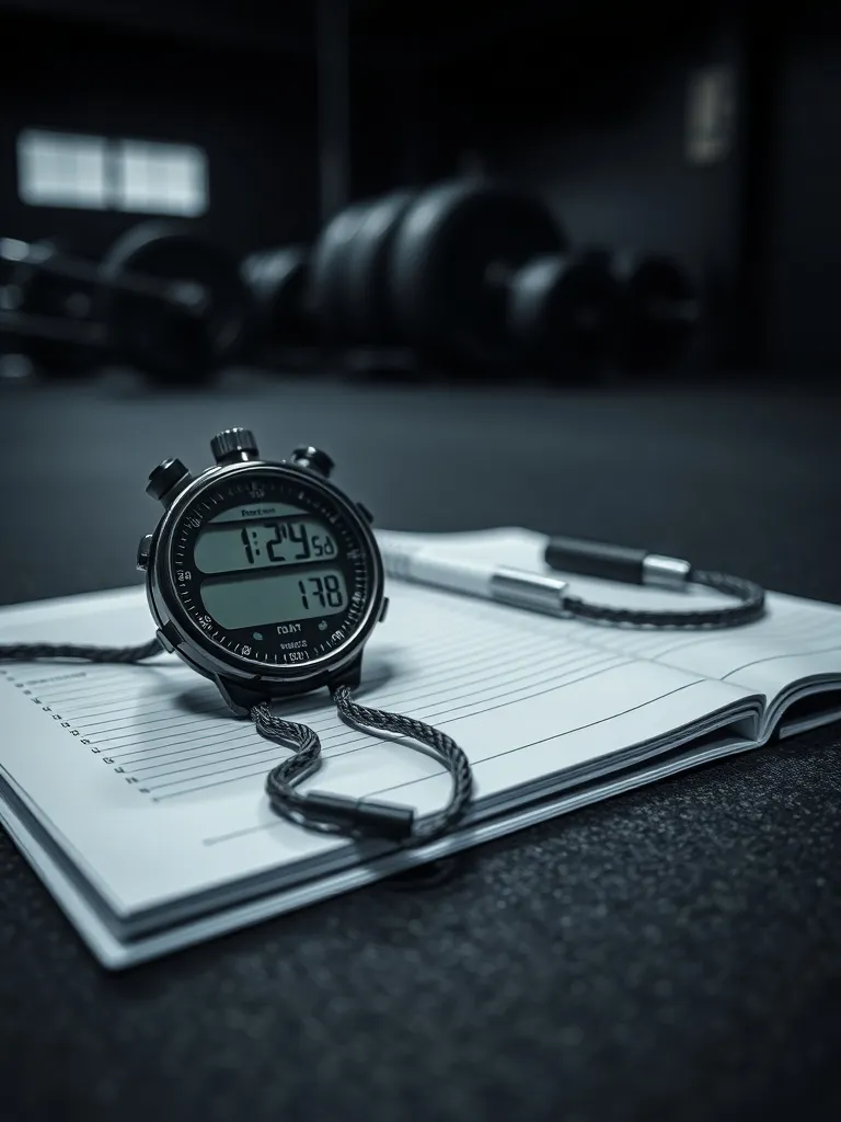 High-contrast close-up of a professional stopwatch and a tra